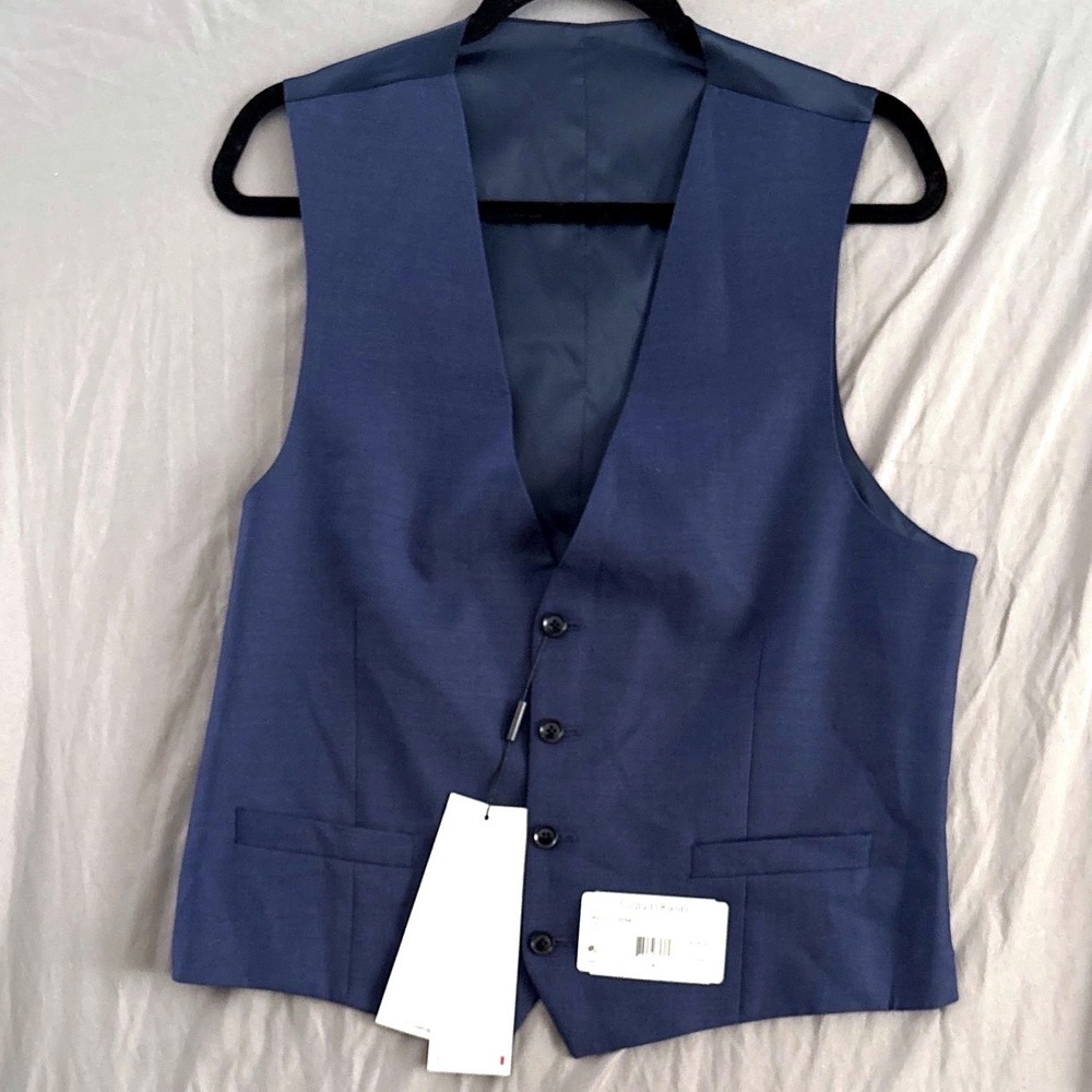 Calvin Klein Suit Vest Size M Blue Hailey Wool Natural Stretch HAILV3UY0054